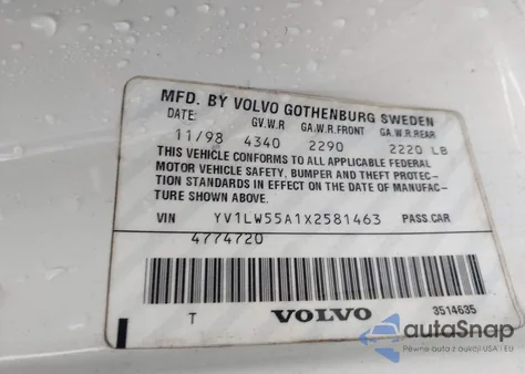 1999 Volvo V70 from USA, damaged, VIN YV1LW55A1X2581463
